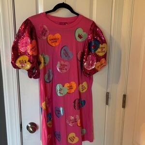 NWOT Pink Queen Of Sparkles Dress with Sequin Heart Details!